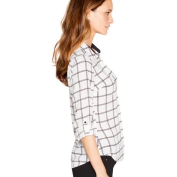 WHBM Long Sleeve White with Black Windowpane Shirt Size 12 #268J - Picture 2 of 9
